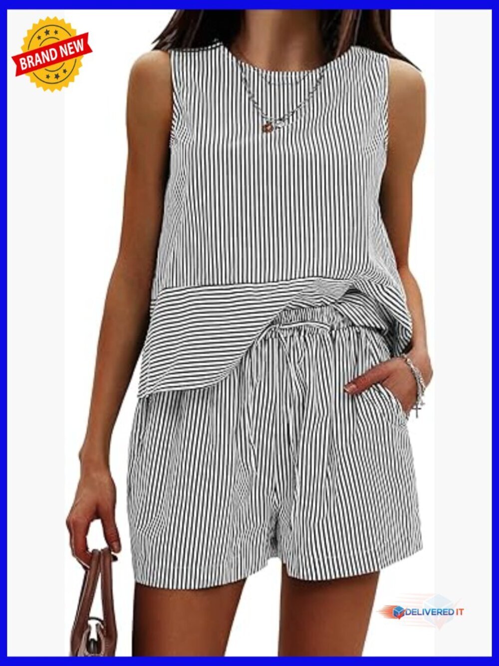 100% Cotton Two Piece Sets Summer Casual Sleeveless Tank Top Matching Shorts